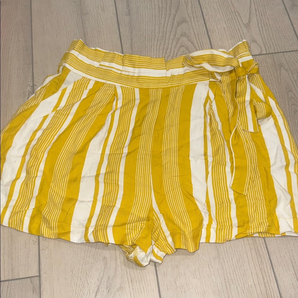 Forever 21 Mustard and Cream Striped High Waist Shorts